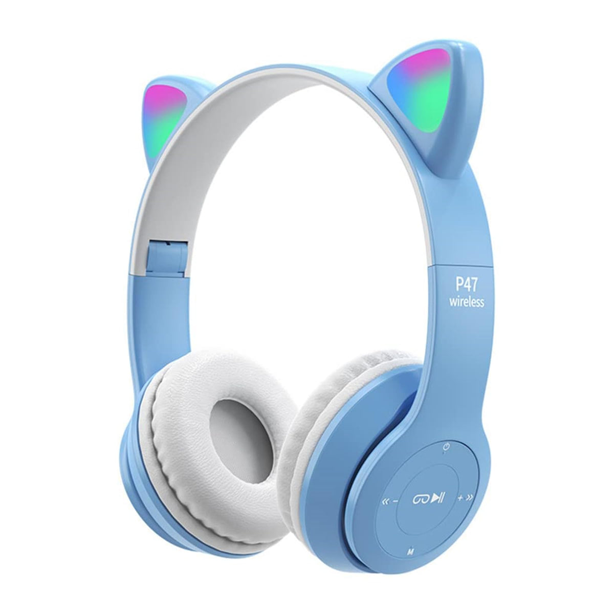 X Spring Cat Ear Kids Headphones, Bluetooth 5.0 Wireless Kids Gaming Headset with Microphone, LED Light, HIFI Stereo Sound, Comfortable On-Ear Design, Long Battery Life, Blue