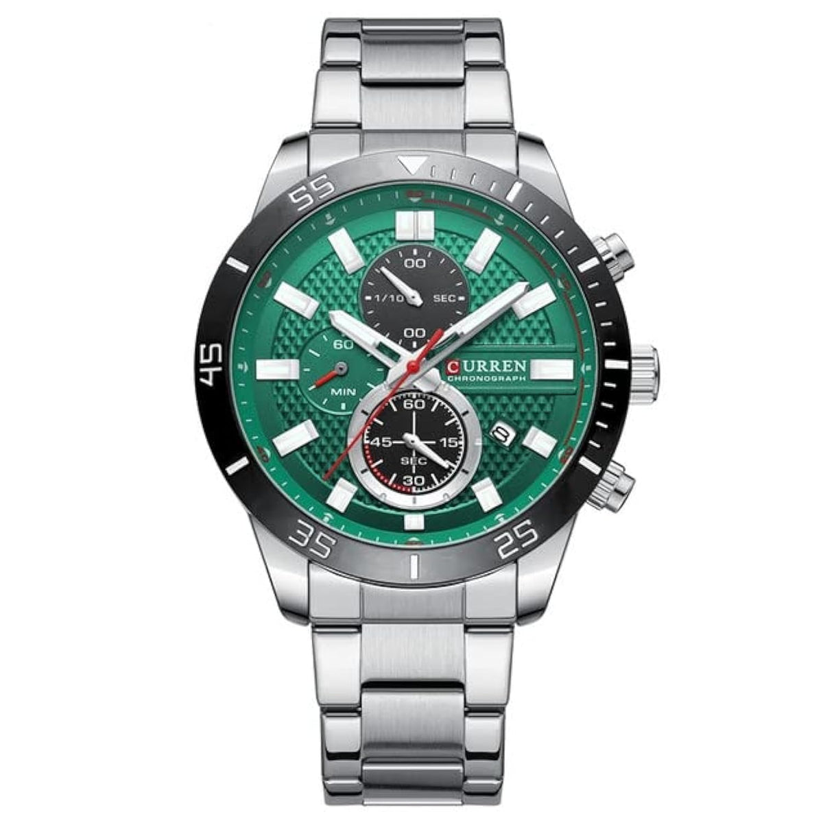 CURREN 8417 Men's Wristwatch Chronograph Waterproof Brand Luxury Sports Military - SILVER GREEN