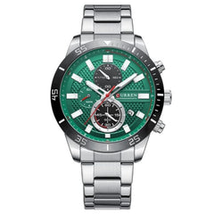 CURREN 8417 Men's Wristwatch Chronograph Waterproof Brand Luxury Sports Military - SILVER GREEN