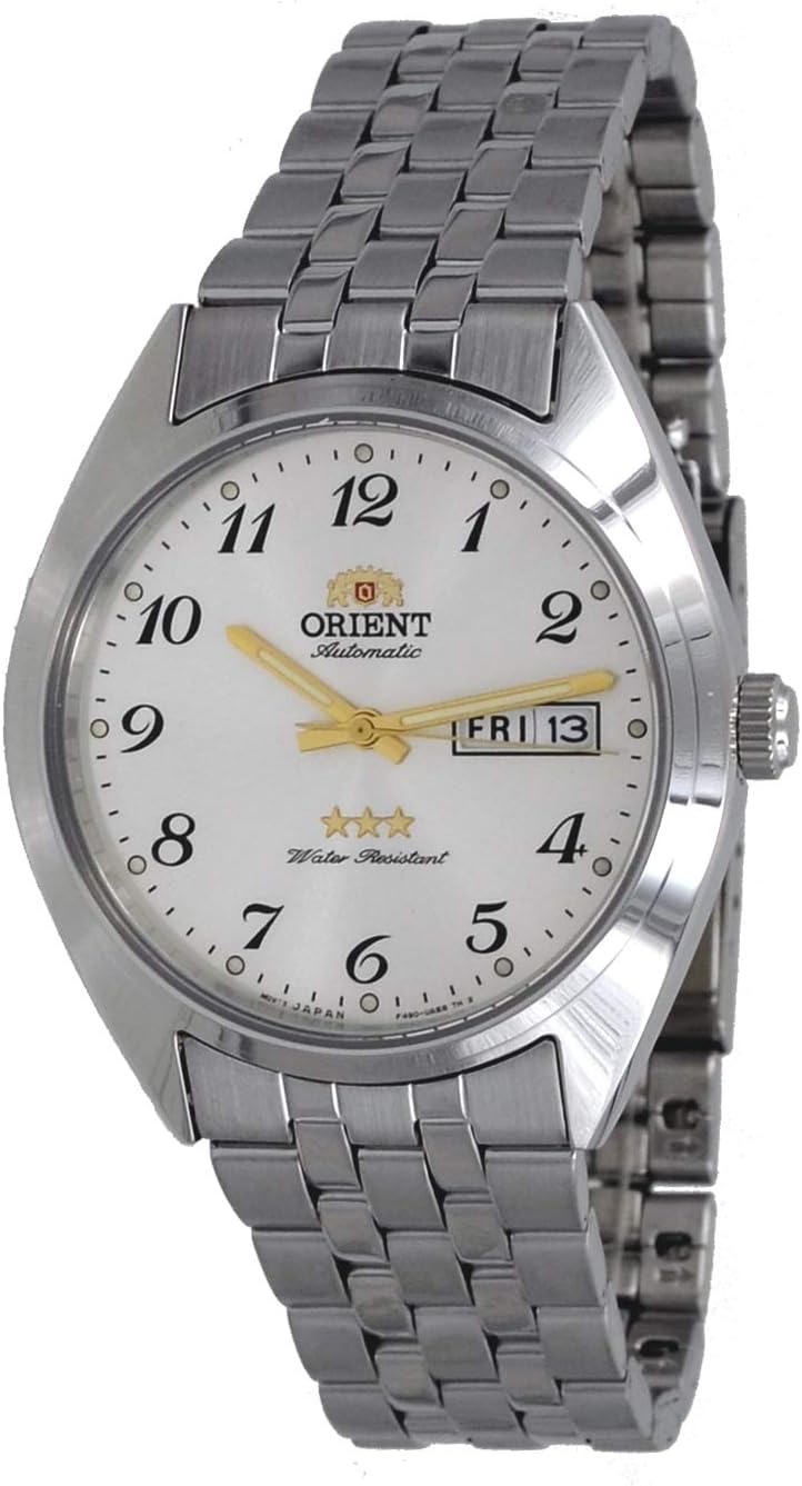 ORIENT RA-AB0E16S Men's 3 Star Stainless Steel Silver Numbers Dial Day Date Automatic Watch