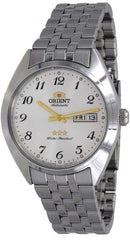 ORIENT RA-AB0E16S Men's 3 Star Stainless Steel Silver Numbers Dial Day Date Automatic Watch