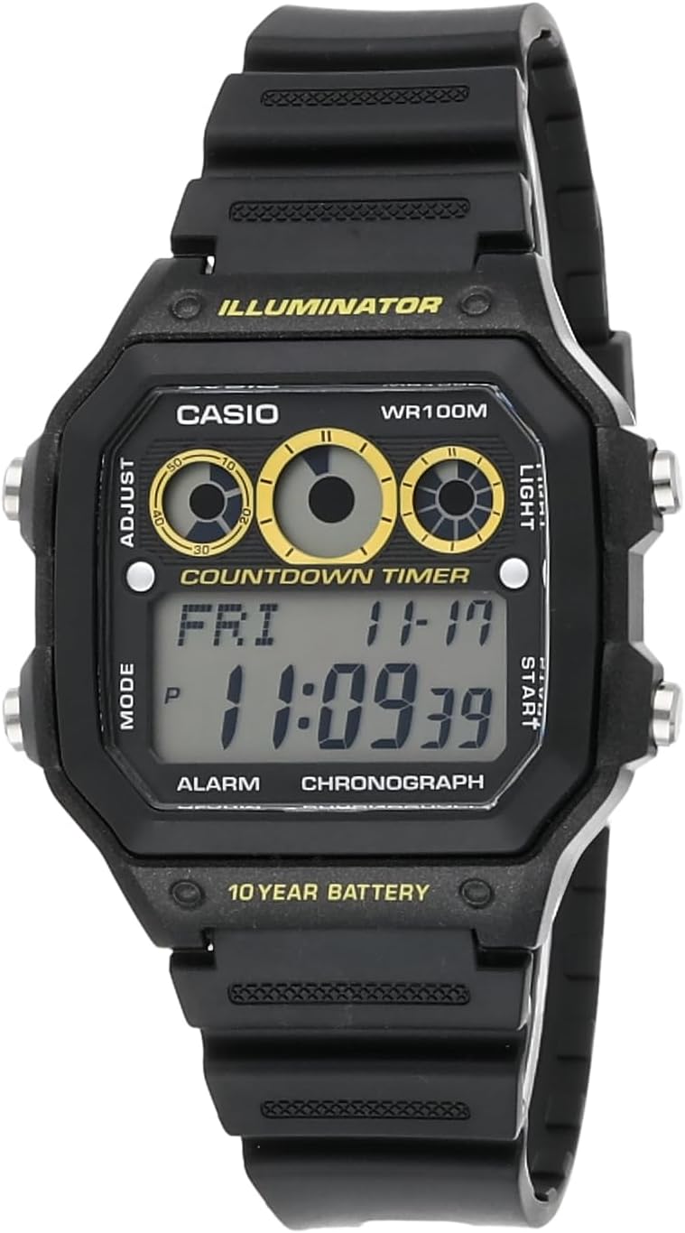 Casio Men's Digital Dial Stainless Steel Band Watch Black/Yellow