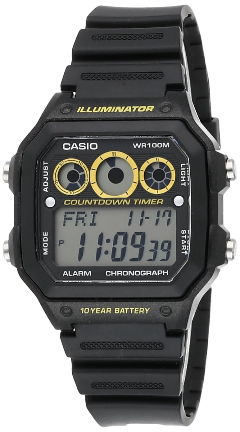 Casio Men's Digital Dial Stainless Steel Band Watch Black/Yellow