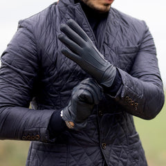 Harssidanzar Men's Italian Sheepskin Leather Gloves - Navy