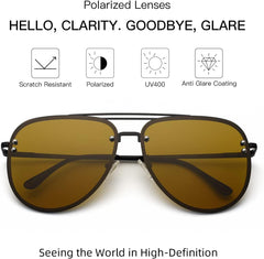 VIVIENFANG Premium Rimless Oversized Aviator Sunglasses for Women VF2203 - Black/Brown