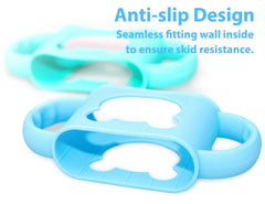 Aelop Baby Bottle Handles, Durable Food Grade Silicone Transitional Sippy Cup Handle Grip for Wide-Neck Baby Bottles, Cute Bear Design, Pack of 2, Blue & Turquoise