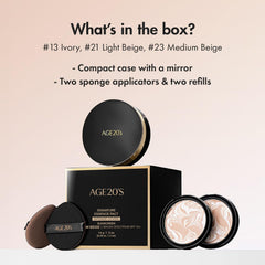 AGE 20's Signature Intense Sunscreen SPF 50+ Foundation - Natural Coverage, Cushion Korean Makeup, 21 Light Beige (0.49 oz x2 ea) with Refill Included