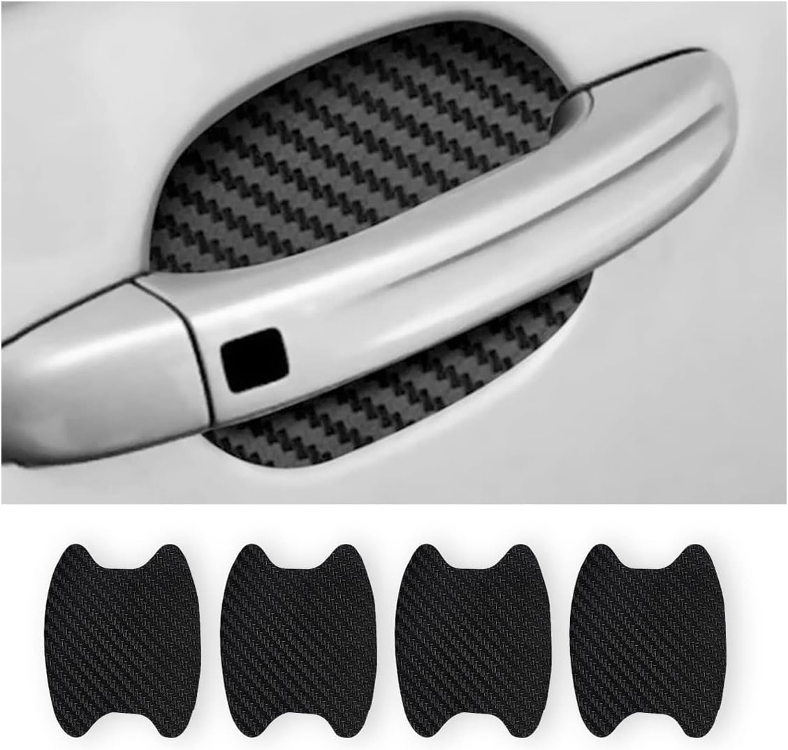 Blilo 4PCS Car Door Handle Sticker, Carbon Fiber Anti-Scratches Car Door Cup Protector, Non-Marking Auto Door Handle Protective Film, Universal for Most Car Handles (Black/4PCS)