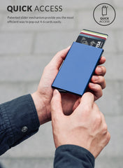Pop Up Wallet, Slim Minimalist Credit Card Holder For Men and Women RFID Blocking Mini Metal Case - navy