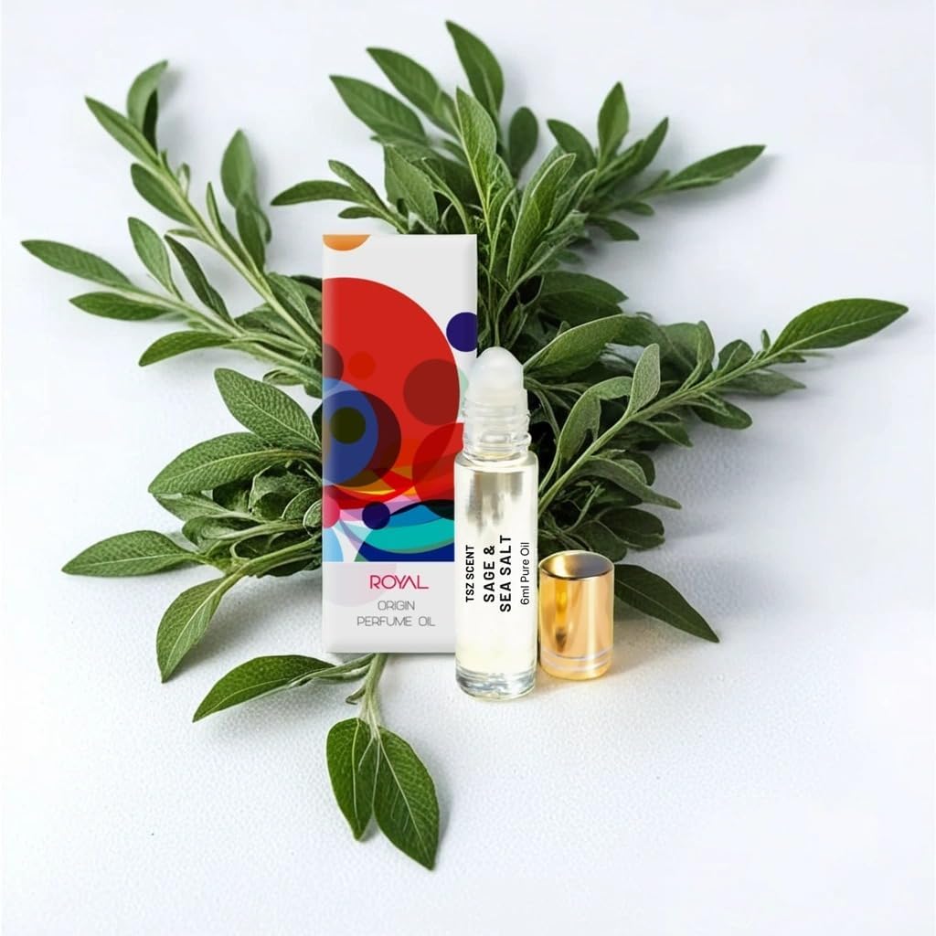 TSZ Scent Sage and Sea Salt Luxury Roll-On 6ml Fragrance Oil - Fresh Unisex Perfume - Crisp Marine & Citrus Scent - Long Lasting Fragrance Oil For Men and Women