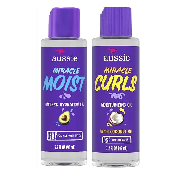 Aussie Miracle Moist Hair Oil, Intense Hydration Treatment with Jojoba, Coconut and Avocado Oil, 3.2 fl oz Bundle Pack