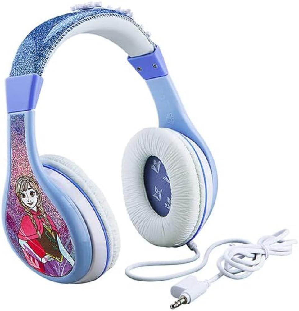 eKids Frozen 2 Headphones, Adjustable Headband, Stereo Sound, 3.5Mm Jack, Wired Headphones for, Tangle-Free, Volume Control, Foldable, Childrens Headphones Over Ear for School Home, Travel - Standard Packaging