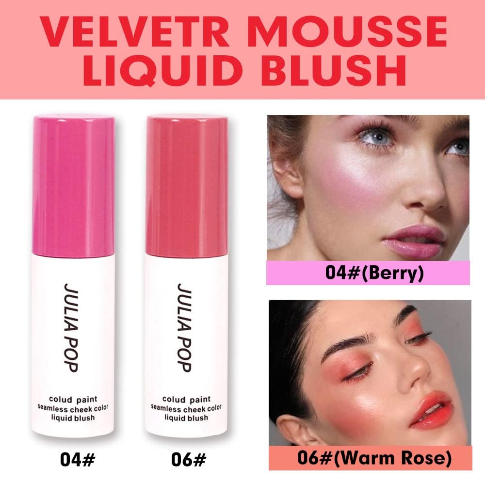 2Pcs Velvet Blendable Liquid Soft Blush Beauty Wand for Cheek & Lips.Natural-Looking Mousse Texture Matte FinishLong-Wearing Advanced Hazy Feeling Dewy Finish Contour Concealer. Berry + Warm Rose