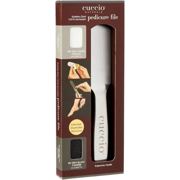 Cuccio Naturale Reusable Stainless Steel Pedicure File Kit with 30 Extra Refills Professional Foot Care Tool for Smooth, Callus Free Feet Durable, Hygienic Design