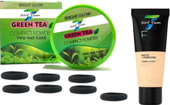 Me Matte-Pore-less Liquid Tube Foundation Natural+BRIGHT GLOW GREEN TEA COMPACT POWDER TWO WAY CAKE-band (Pack of 9)