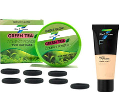 Me Matte-Pore-less Liquid Tube Foundation Natural+BRIGHT GLOW GREEN TEA COMPACT POWDER TWO WAY CAKE-band (Pack of 9)