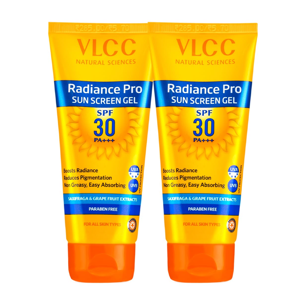 VLCC Sunscreen Gel SPF 30 PA+++ by Radiance Pro, 50g x 2 (Pack of 2) | UVA/UVB Protection | Non-Greasy Anti-Pigmentation Sunscreen | Helps Smooth Skin