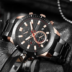 CURREN 8417 Men's Wristwatch Chronograph Waterproof Brand Luxury Sports Military (BLACK)
