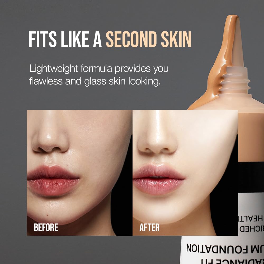 TFIT Radiance Fit Serum Foundation - Flawless Coverage, Dewy Finish, Long-Lasting, Lightweight (C02 Peach, 1.05 Oz.)