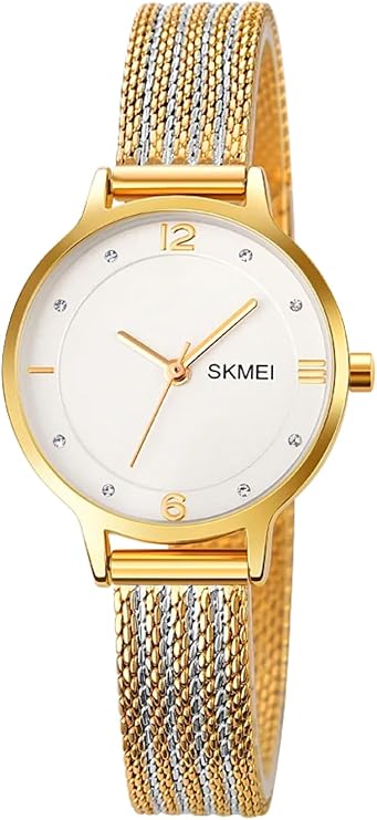 SKMEI Women Luxury Brand Diamond Quartz Ladies Stainless Steel Watch Gold 1874