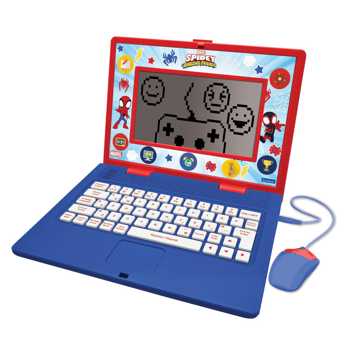 Lexibook, Spidey and his Amazing Friends, Educational Laptop French/English, Toy for Children, 170 Activities to Learn, Play Games and Music, Large Screen, Red/Blue