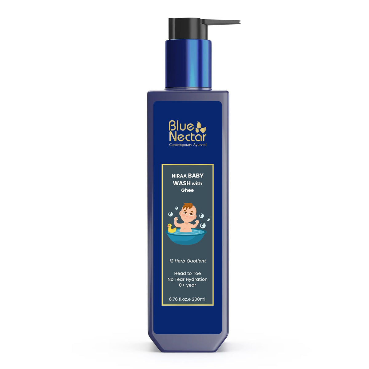Blue Nectar Baby Wash for Bath with Organic Ghee | Gentle Cleanser Body Wash for Kids | Top to Toe Wash for Baby with Natural Moisturizer (200 ml, 9 Herbs)
