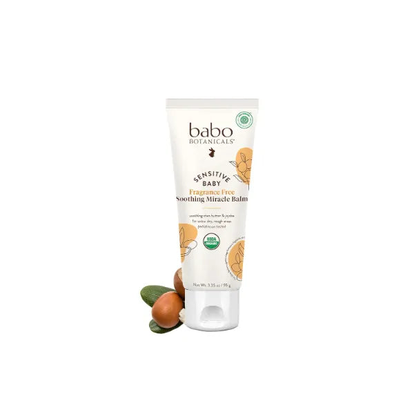 Babo Botanicals Sensitive Baby Fragrance-Free Soothing Miracle Balm - USDA Organic - All-Purpose Salve with Olive Oil & Shea Butter - For extra-dry, rough areas - For Babies & Kids, 3.35 Fl Oz