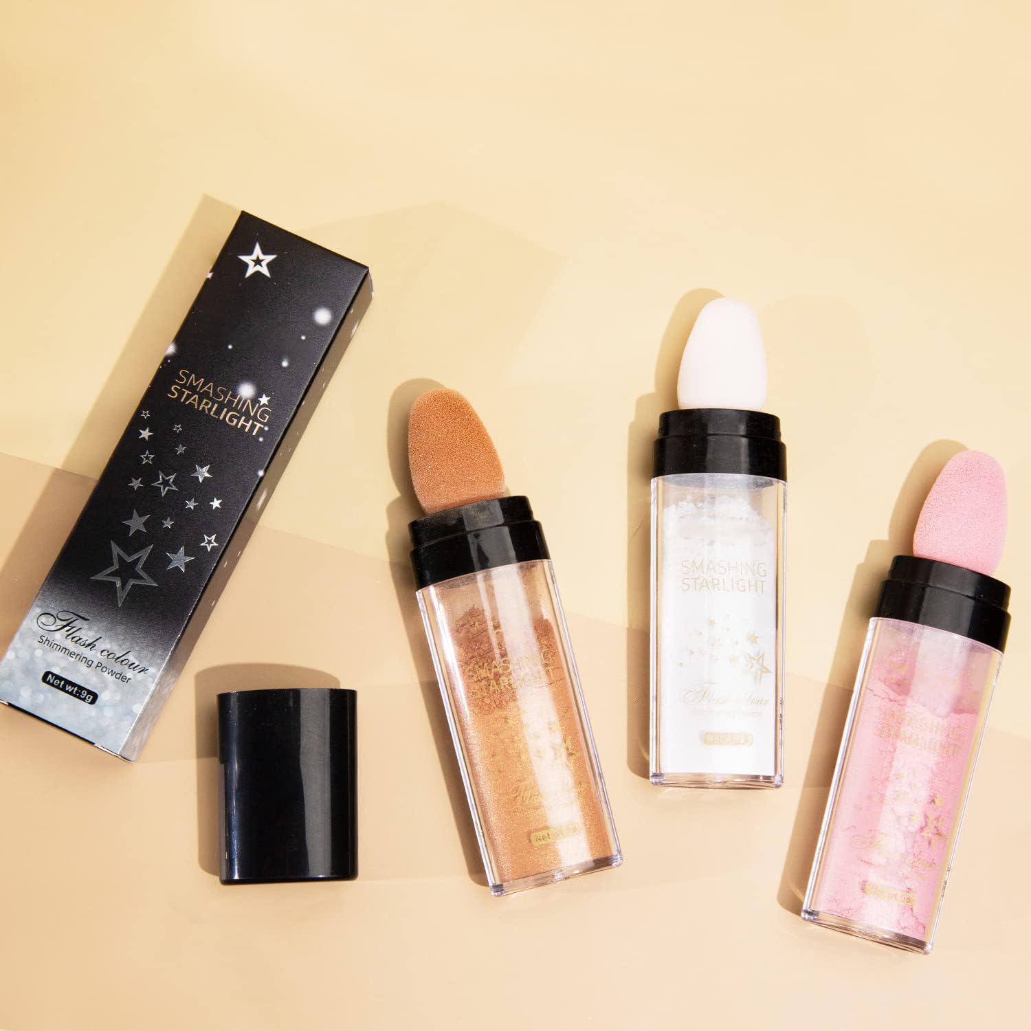 NALACAL Glitter Highlighter Stick Puff - Fairy Stick Highlight Powder for Eyes, Face, Body - Shimmering Loose Powder with Brush for Makeup