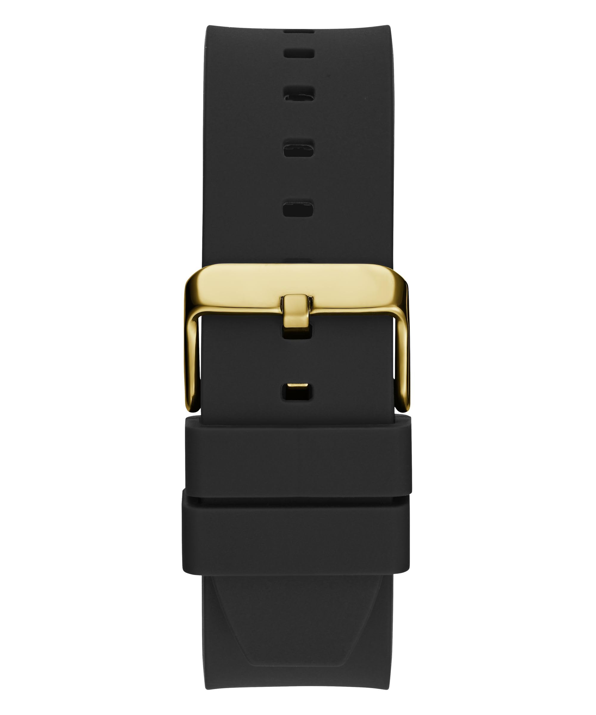 GUESS Men's 42mm Watch - Black Strap Black Dial Gold-Tone Case