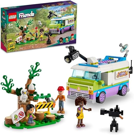 LEGO 41749 Friends Newsroom Van, Animal Rescue Playset, Pretend to Film and Report News with Toy Truck, Owl Figure and Aliya Mini-Doll, Gift for Girls, Boys and Kids 6 Plus Years Old