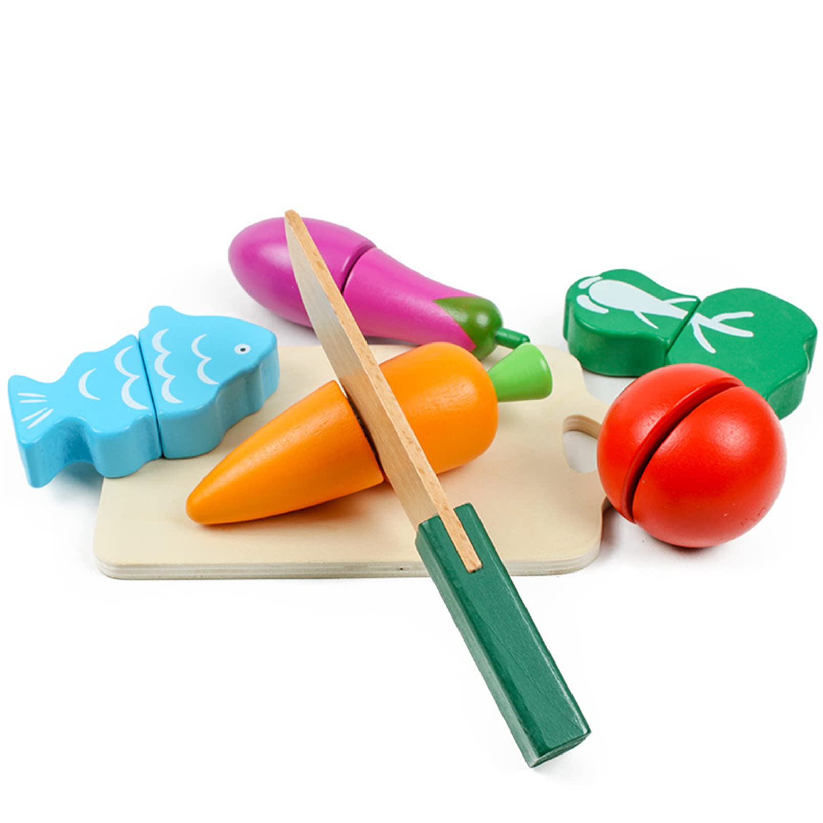 AM ANNA Play Food for Children Toy Food Sets Wooden Toys Vegetables and Fruits Cutting Set Wooden Kitchen Play Food Educational Toys