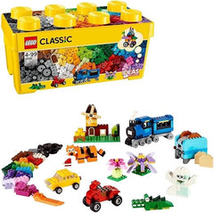 LEGO 10696 Classic Medium Creative Brick Box, Easy Toy Storage, Colourful Bricks Building Set, Toys for Kids, Boys & Girls Aged 4 Plus Years Old with Wheels, Windows, Eyes and a Green Base Plate