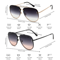 VIVIENFANG Premium Rimless Oversized Aviator Sunglasses for Women, Polarized PC Lens UV Protection Womens Shade VF2203