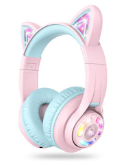 iClever Kids Bluetooth Headphones, BTH13 Cat Ear Design with LED Light, 50 Hours Playtime, 74/85dB Volume Control with Over-Ear Microphone for School/Tablet/Computer