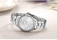CURREN Watch 9009 Women's Quartz Watch Designer Crystal Wristwatch Ladies Watch (with Original Box) - SILVER