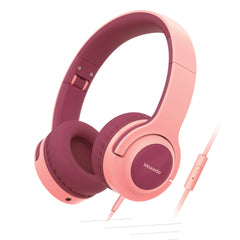 Moxedo Tiny Tunes Stereo Headphone for Kids, 3.5mm Wired Over-Ear Foldable Headphones, 43H Battery, Volume Buttons, Mic, Adjustable Length, Best Headphones for School Kids (Red)