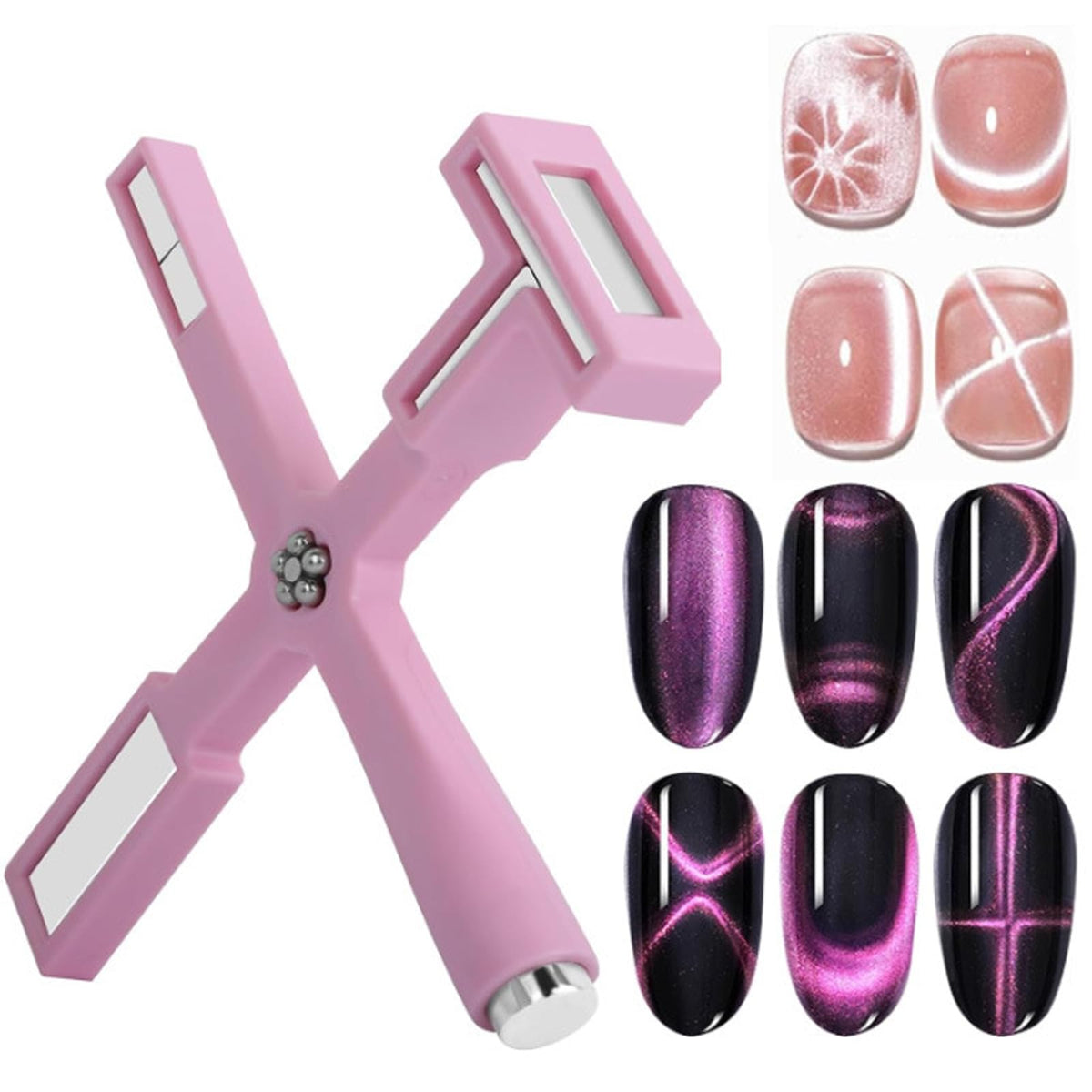 Tazweeq Nail Magnet, 5 in 1 multi-functional cross magnet, strong cat eye nail polish magnet, Multi-Function Magnetic Stick for Nails Strong Magnetism, Nails Cat Eye Nail Design Tools, Nail Art Access