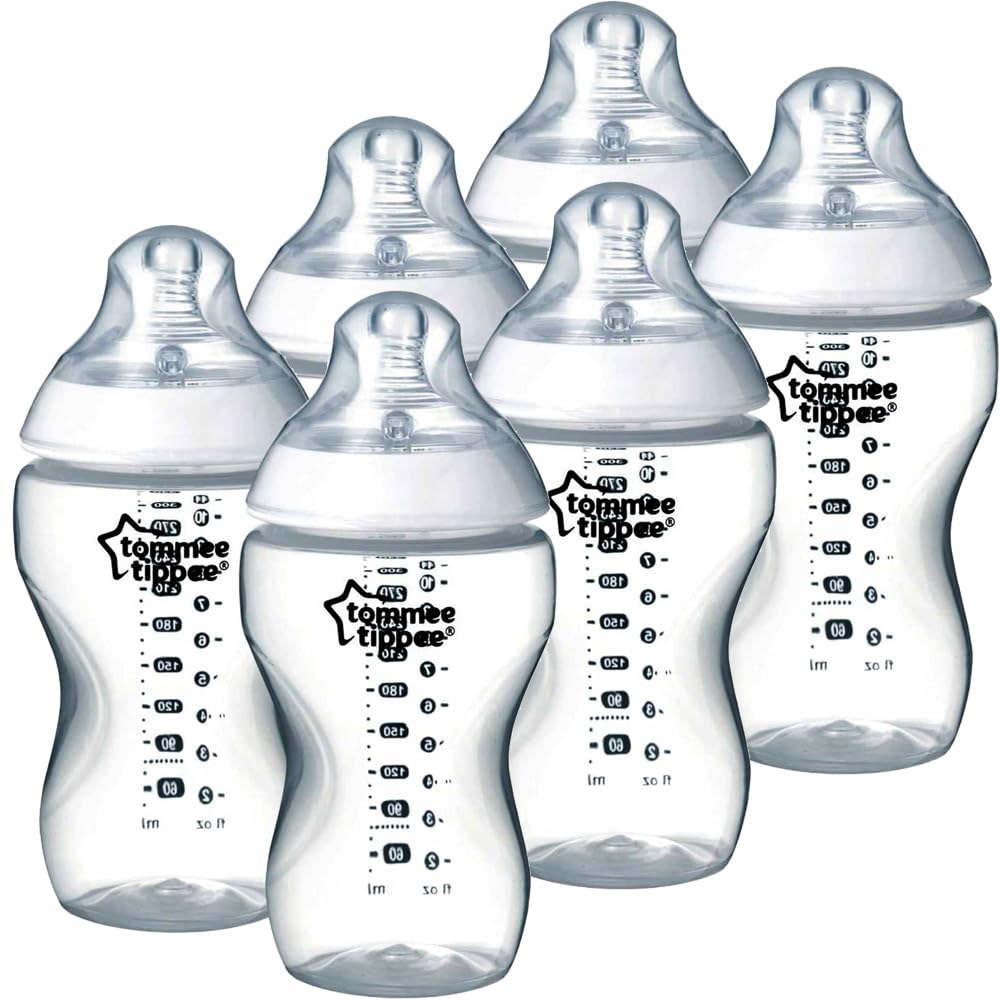 UPTOHIGH Tommee Tippee Closer to Nature Clear Bottles 340 ml Silicone Teat with Sensitive Anti-Colic Valve Set of 6