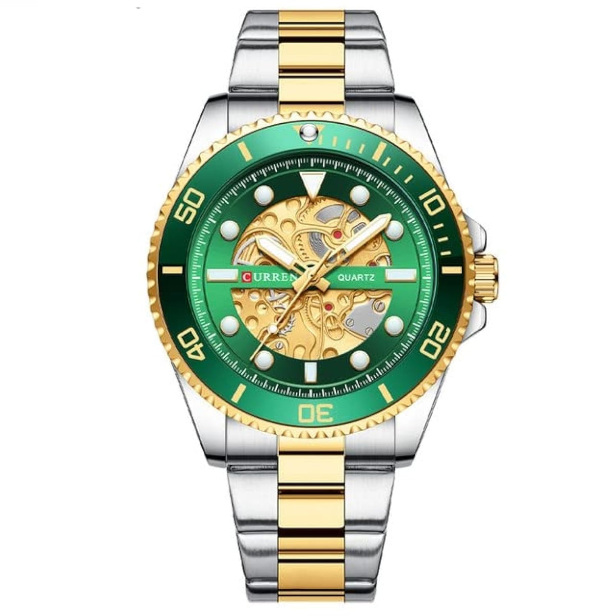 CURREN 8412 Wrist Watch Men's Quartz Sports Brand Luxury Business Waterproof Stainless Steel (TETON GREEN)