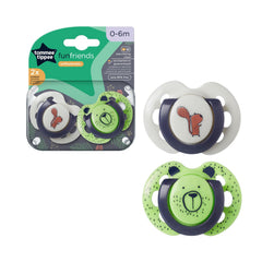 Tommee Tippee Fun Style Soothers for Newborns, Symmetrical Orthodontic Design, BPA-Free Silicone Baglet, Includes Steriliser Box, 0-6m, Pack of 2 Dummies, Green