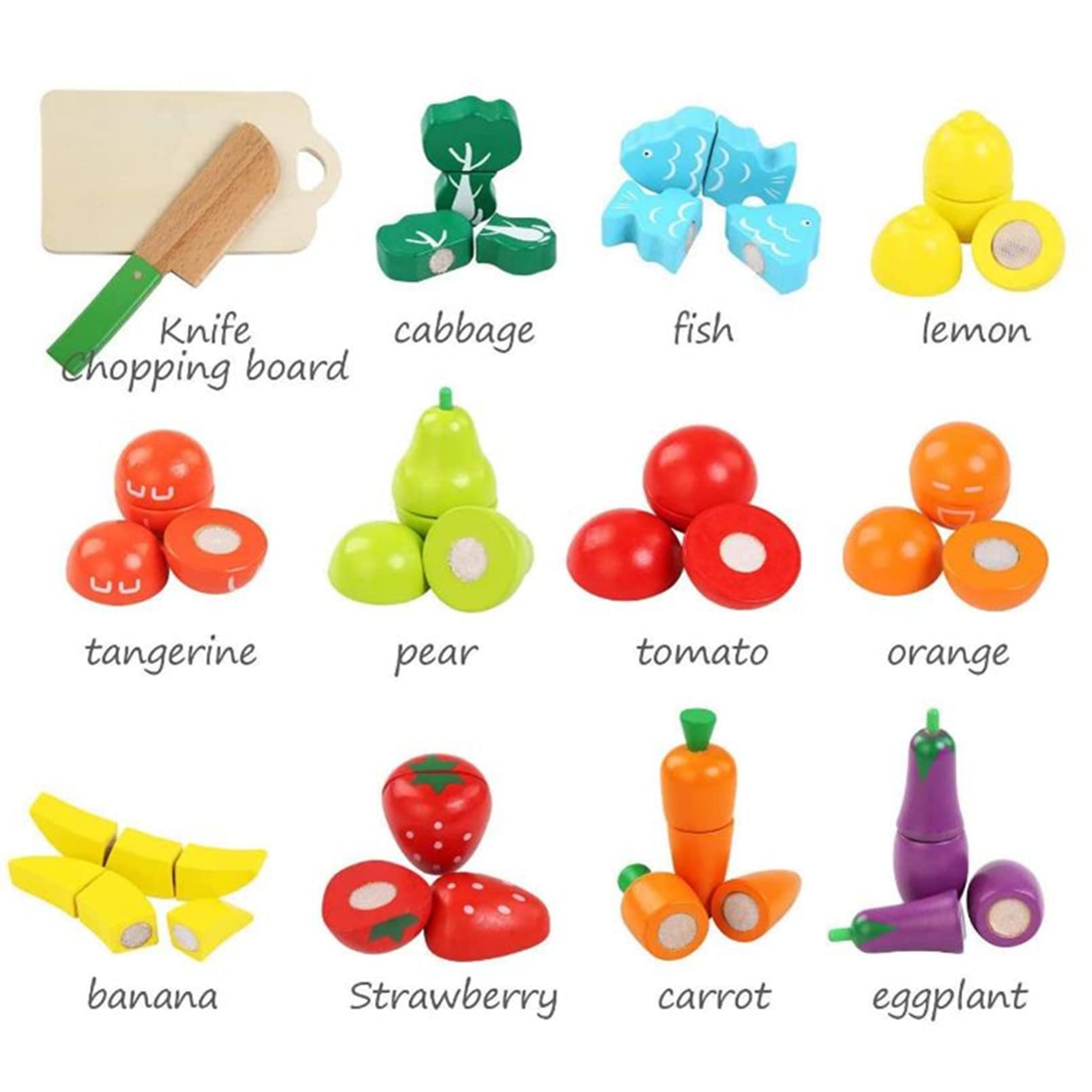 AM ANNA Play Food for Children Toy Food Sets Wooden Toys Vegetables and Fruits Cutting Set Wooden Kitchen Play Food Educational Toys