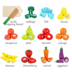 AM ANNA Play Food for Children Toy Food Sets Wooden Toys Vegetables and Fruits Cutting Set Wooden Kitchen Play Food Educational Toys