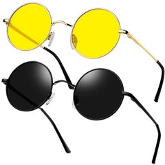 KANASTAL Hippie Round Polarized Sunglasses for Women Men, Small Circle Sun Glasses Classic Vintage Retro Shades Metal Frame UV400 Protection