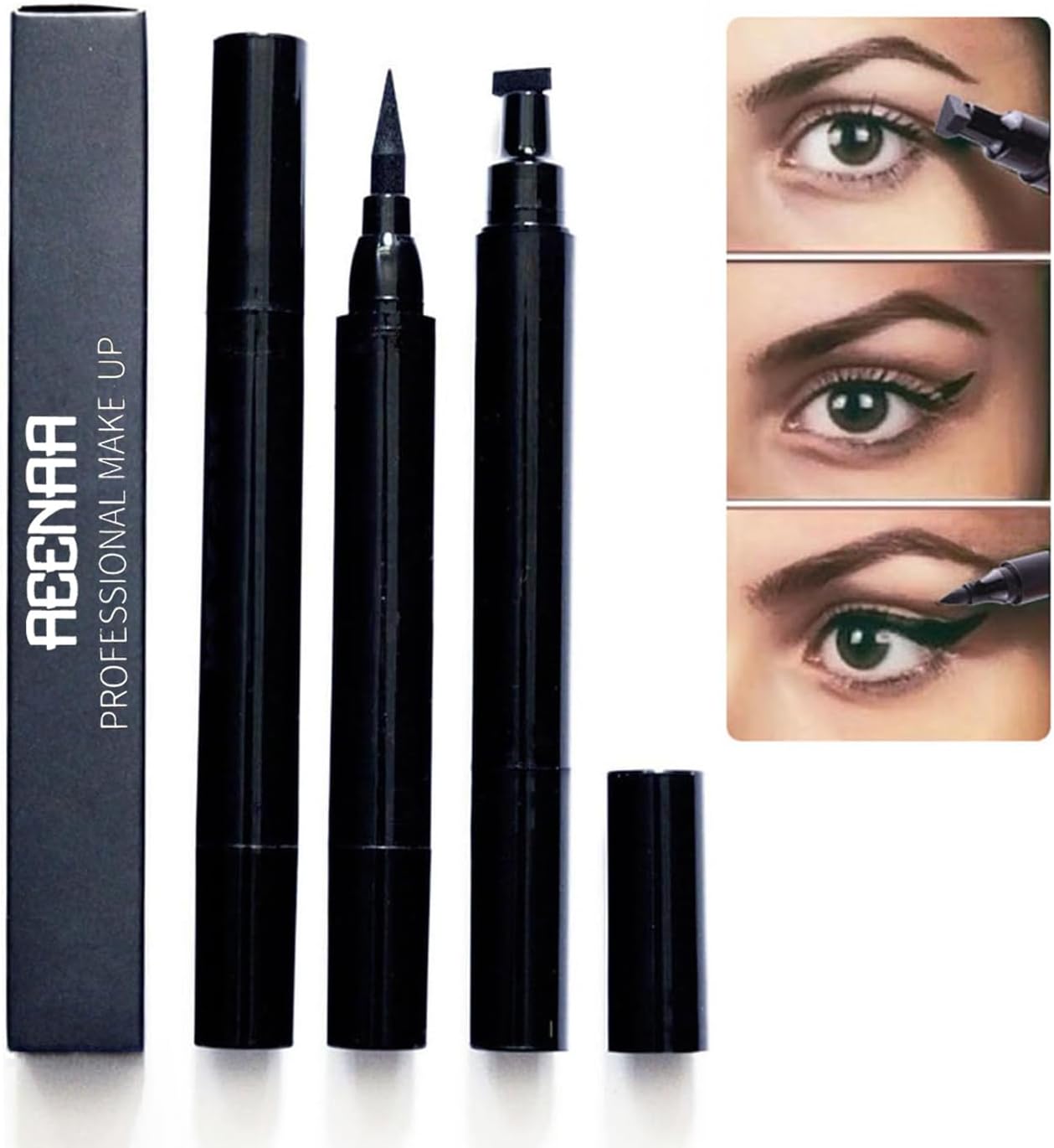 AEENAA 2-in-1 Eyeliner Stamp & Liquid Liner - Long Lasting Quick Dry Smudge-Proof Winged Instant for Professional Makeup Waterline Stay All Day - Black