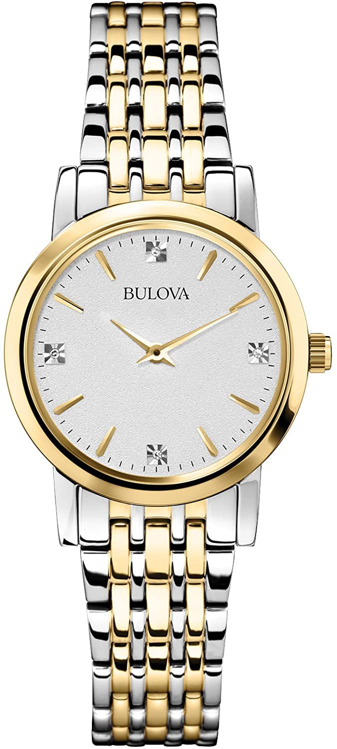 Bulova Classic Quartz Ladies Watch, Stainless Steel Diamond - Two-Tone Yellow Gold