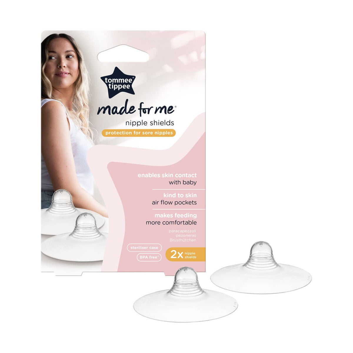 Tommee Tippee Made for Me Nipple Shields for Breastfeeding Mums, Soft, Flexible Silicone, Protects Sore and Cracked Nipples, Pack of 2