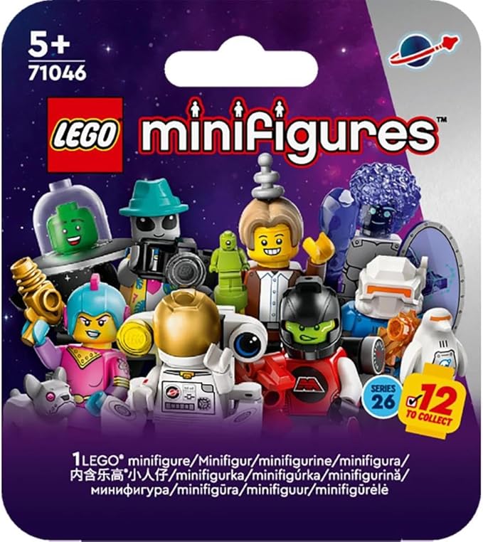 LEGO Minifigures Series 26 Space, Collectible Role-Play Toys for 5 Plus Year Old Boys & Girls, Incl. Astronaut and Robot, Party Bag Fillers, Kids Birthday Gift Idea, (1 of 12, Chosen at Random) 71046