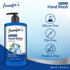 Jennifer's Hydra Cool Hand Wash - Antibacterial, Refreshing, and Moisturizing with Fresh Fragrance,500ml - Pack of 3