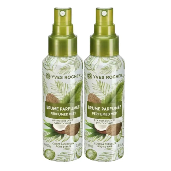 Yves Rocher Sweet Coconut Hair and Body Spray Long Lasting Mist Women 100 ml /3.3 fl.oz. Set of 2