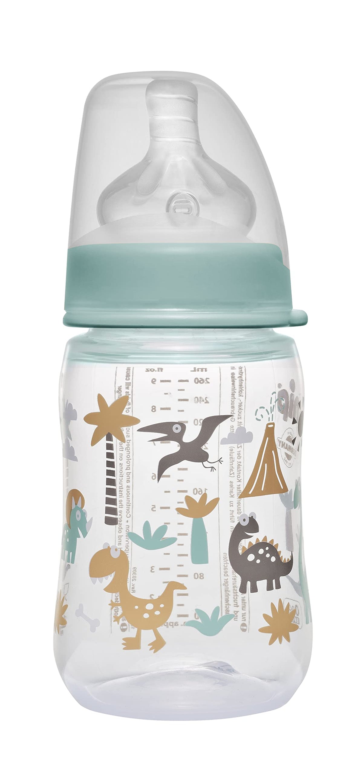 Nip Wide-Neck Milk Bottle,Baby Feeding Bottle- 260 ml, BPA-Free, Soft Silicone Medium-Flow Breast-Like Teat, Unisex, Easy to Clean, Nursing Bottle for Newborns Infants & Toddlers,Made in Germany, Dino